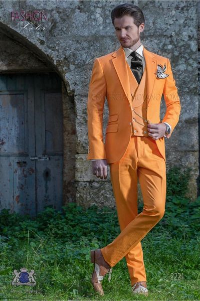 Smoking da sposo arancione di nuova moda eccellente abito da sposa uomo slim fit due bottoni da uomo cena d'affari blazer (giacca + pantaloni + cravatta + gilet) NO; 101