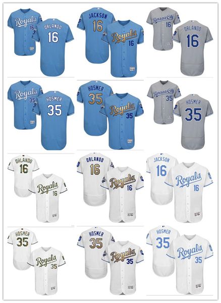 

wholesale custom men women youth kc royals jersey #16 paulo orlando 16 bo jackson 35 eric hosmer home blue white grey baseball jerseys, Blue;black