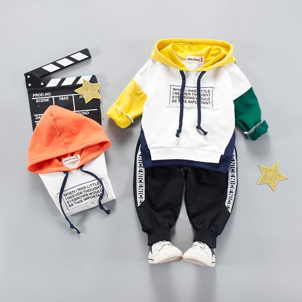 

spring autumn Baby Boy Clothes Set Children Clothing Sets Spell color Long Sleeve Hooded Coat+Pants Kids Casual Sets 1-4Years