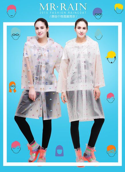 

eva long transparent rain poncho waterproof cartoon fashion hooded rain coat wind proof long rainwear transparent raincoat