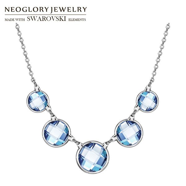 

neoglory austria crystal charm long necklace classic trendy blue round balls elegant party for summer sea holiday lady gift, Silver