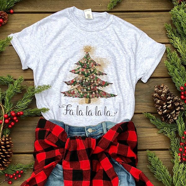 

2018 fa la la t-shirts female tee christmas tree womens thankful tshirt t blessed mama shirt, White