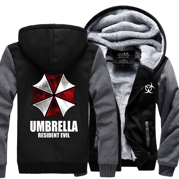 

wholesale- winter sweatshirt for men 2017 winter fleece thicken hoodies resident evil hoodies umbrella print jacket coat men's sportswe, Black