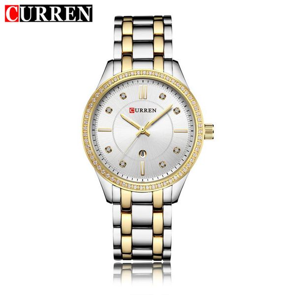

curren luxury fashion women's watches quartz watch bracelet auto date wristwatches stainless steel bracelet women watch 9010, Slivery;brown