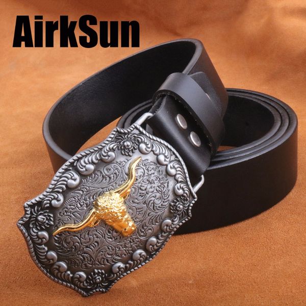 

airksun2017 fashion punk big size designer belts eagle buckle for men cowskin soild strap male genuine leather belt men cinto, Black;brown
