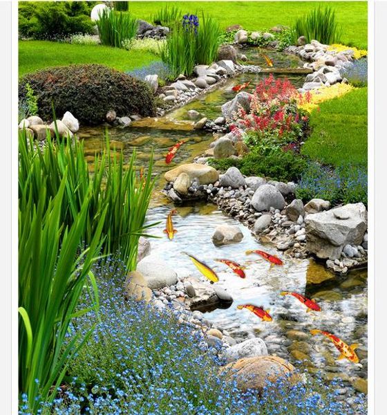 

custom any size mural wallpaper back garden small river water 3d floor tile three-dimensional painting tv backdrop bedroom p wall paper