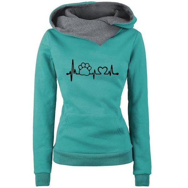 

Funny Love Paw Print Tops Harajuku Sweatshirts Turtleneck Hoodies Women Female Cotton Pockets Bts Plus Size