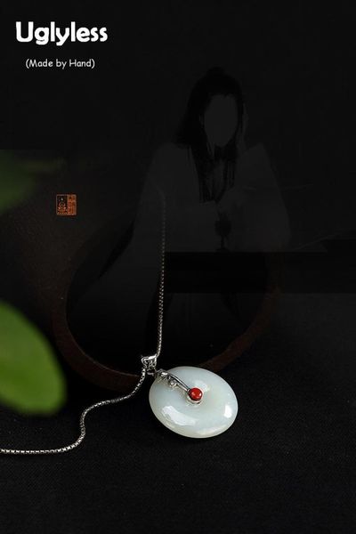

uglyless real 925 sterling silver natural jade button pendant without necklaces women vintage ethnic fine jewelry emerald bijoux