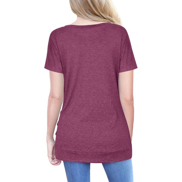 

women button am136 summer t-shirt special buttons short waist crew neck casual tshirt waist decor sleeves tees cotton pwwxe, Black