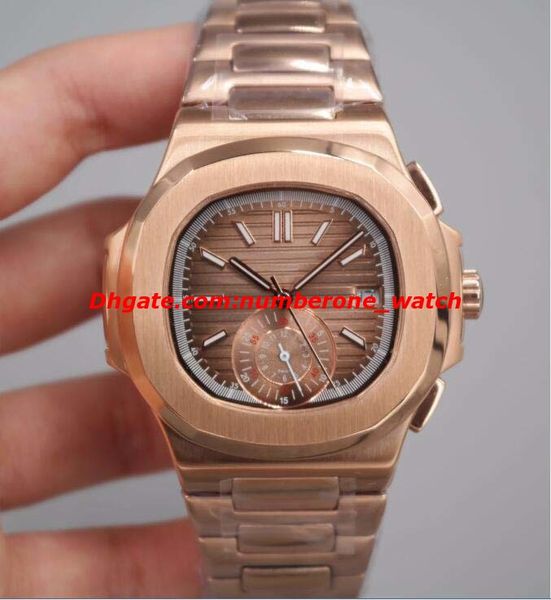 

luxury watches 5980/1a n@utilus stainless rose gold dial automatic fashion brand men's watch wristwatch, Slivery;brown