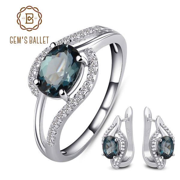 

gem's ballet 13.7ct oval natural london blue z gemstone jewelry set 925 sterling silver earrings ring set for women, Black