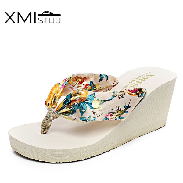 

xmistuo increased 7cm large size fashion flip flops slope with thick crust female minimalist resort beach sandals and slippers, Black