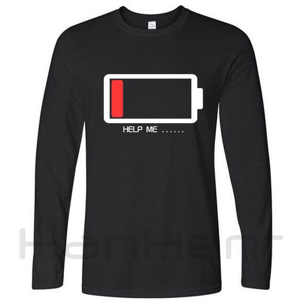 

Men T-Shirt Funny Help Me Energy Low T Shirts Male Battery Long Sleeve O -Neck Loose Tshirt Basic Brand Clothing Man