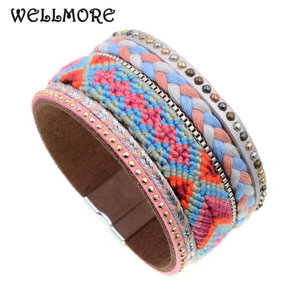 

wellmore bohemia handmade cotton bracelet leather bracelets charm bracelets for women fashion jewelry wholesale drop shipping, Golden;silver