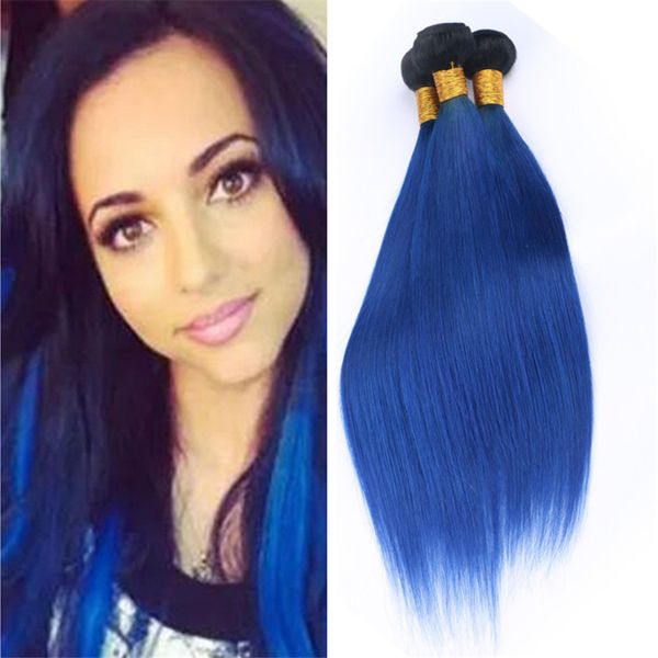 Virgin Malaysian Blue Ombre Human Hair Weave 3 Bundles Silky
