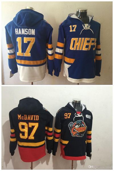 

2017 new pullover hockey jerseys charlestown chiefs 17 steve hanson blue erie otters 97 connor mcdavid hoodie sports sweatshirts jacket, Black;red