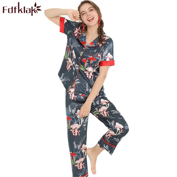 

fdfklak new arrival pyjamas women silk lounge pajamas for women sleepwear suit short sleeve student's home clothes pijama set, Blue;gray