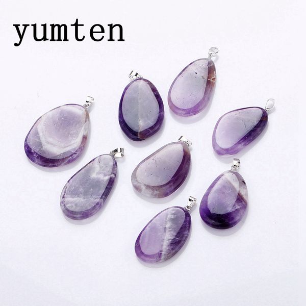 

natural amethyst pendant jewelry gemstones irregular pendant ribbon rope colar jewelry cure collar chain colares amethyst charm, Silver