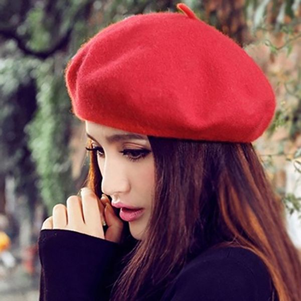 

women classic wool hat felt warm french beret beanie pure color sweet mini cap women's berets with a small visor sale, Blue;gray
