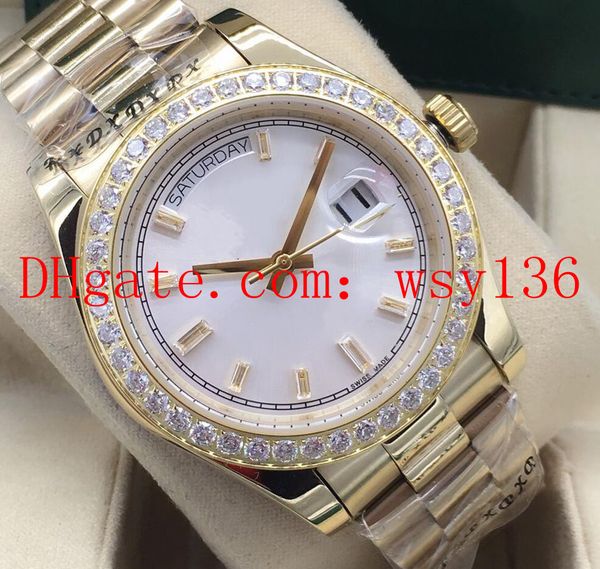 

new 40mm day-date 228345 18k yellow gold bracelet quadrante marrone diamante bezel mens movement automatic mechanical wrist watches, Slivery;brown