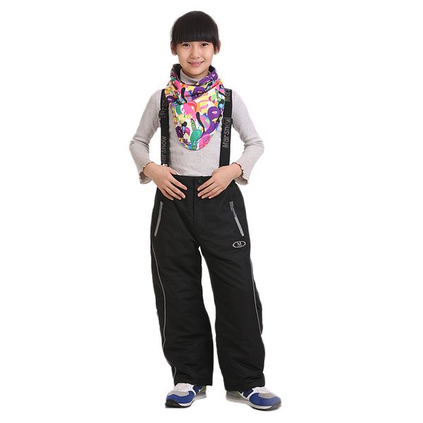 

110-164 winter boys girls waterproof windproof warm thicken double layer trousers sports with straps outdoor pants children