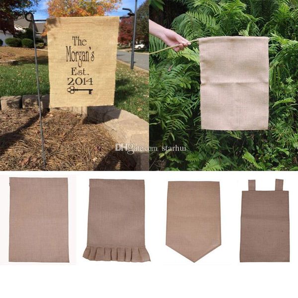 

diy burlap garden flag 31*46cm jute ruffles linen yard hanging flag house decoration portable banner 4 styles dhl wx9-02
