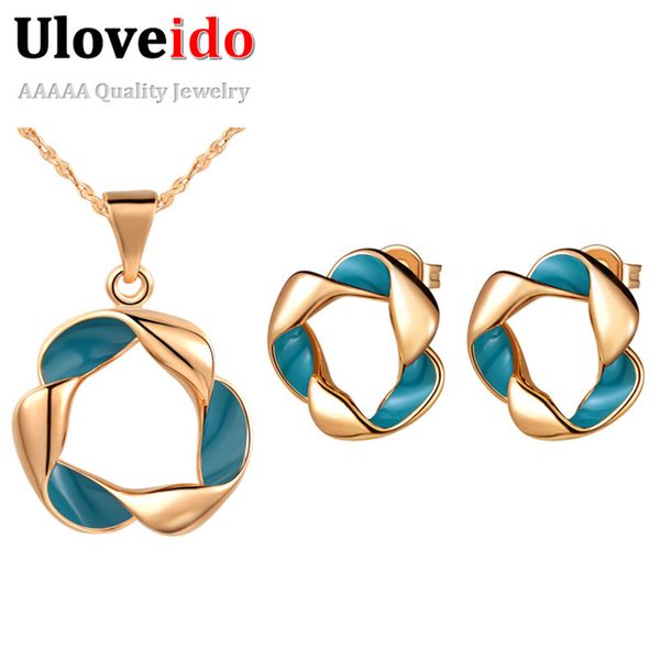 

uloveido women's jewelry set rose gold color necklace and earrings african jewelry sets bijoux mariage allibaba aros chain t258, Slivery;golden
