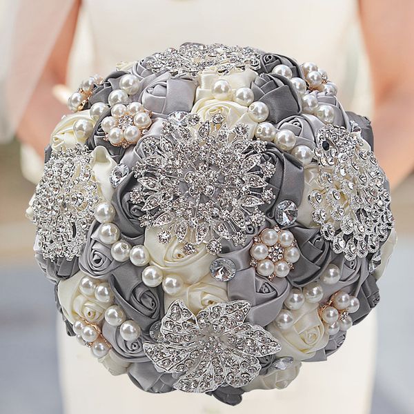 

luxury crystal bridal bouquet satin roses bridesmaid bride flower bouquet wedding home decoration party accessory flores