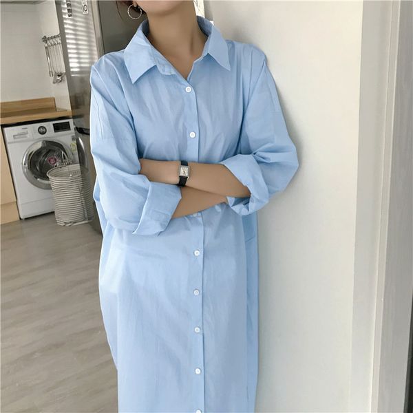 

bf minimalist cotton long shirt dress midi long sleeve shirts women, White;black