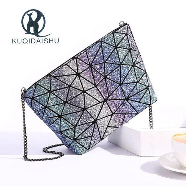 

2018 new fashion rhinestone bag women chain shining geometry shoulder bags sling folding bao messenger bag woman bolsa feminina