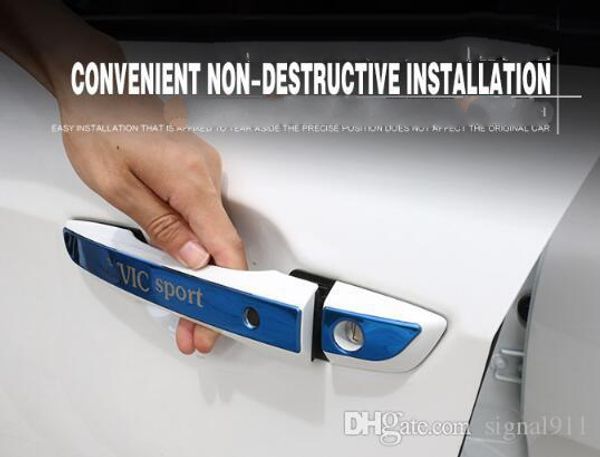 

stailness steel 8pcs car door handle decorative protection cover,handle decoration metal sticker with logo for honda civic 2016