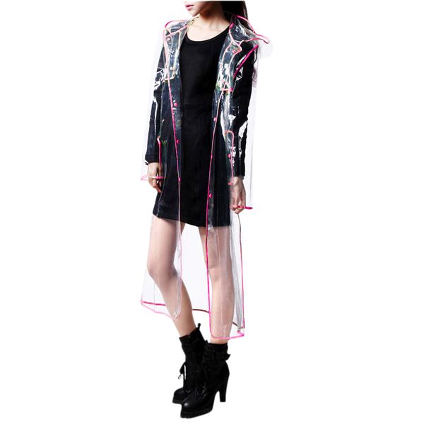 

gsfy-fashion women's transparent eva raincoat outdoor travel waterproof rain coat rose red 130cm
