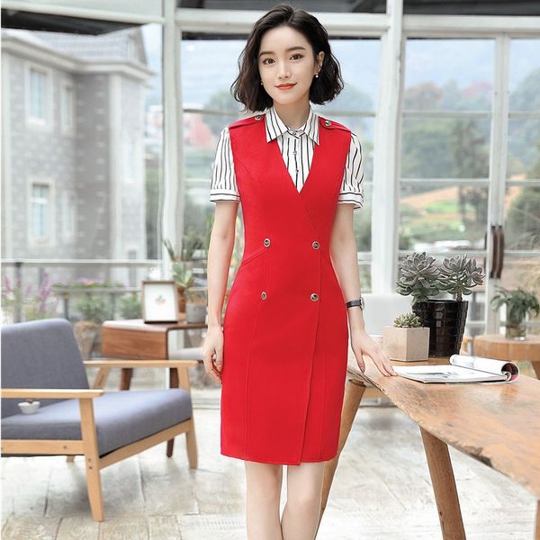 

novelty red fashion slim uniform styles dresses and blouse for ladies business women summer business sets female clothes, White;black