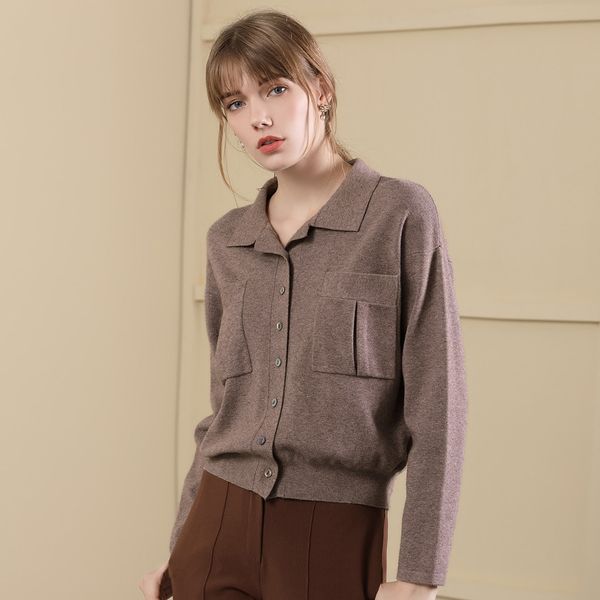

europe fashion women pocket design knit cardigan 2018 autumn new single breasted lapel short style long sleeve sweater knitwear, White;black