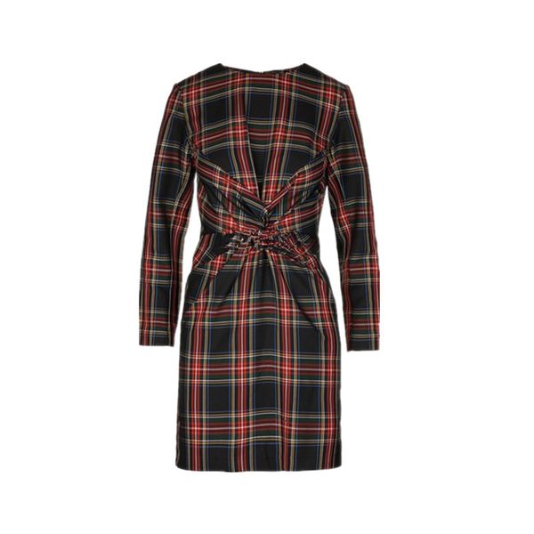 

2018 france plaid print long sleeves round collar lady ruched mini dresses women dress o26 ma fall autumn winter, Black;gray