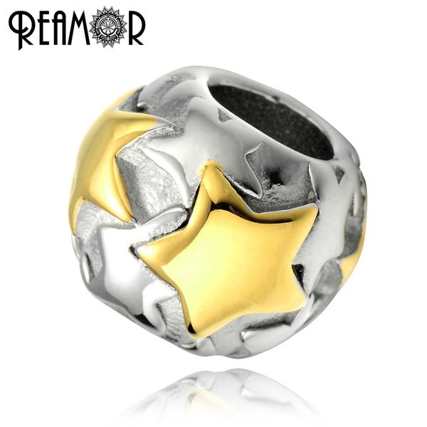 

reamor 316l stainless steel round bead star european spacer charms beads for bracelets bangles diy jewelry making findings