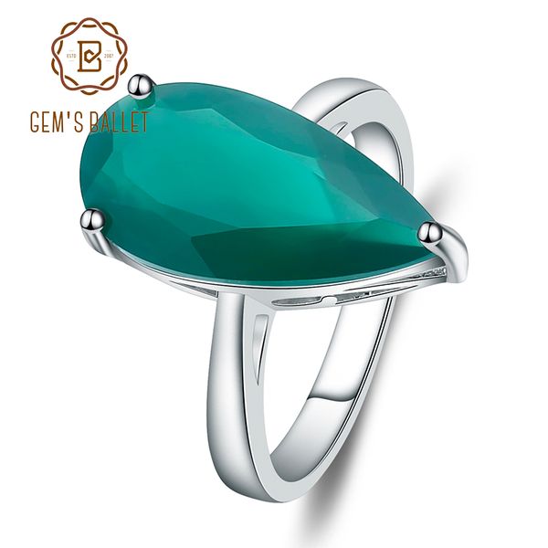

gem's ballet 7.89ct natural green agate water drop rings genuine 925 sterling silver wedding engagement jewelry for women, Golden;silver