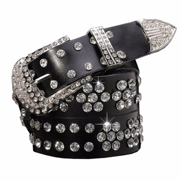 

fashion women ladies rhinestone belt faux leather cowgirl style bling crystal wide waistband classic 200-281 s18101807, Black;brown