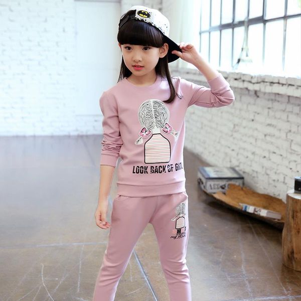 

child baby girls clothing set kids sport suits for girls cotton children tracksuits 4-12y t-shirt set, White