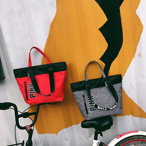 

Pink letter handbag houlder bag women love pink tote hopping bag large capacity duffle triped bag v handbag travel beach bag free hip