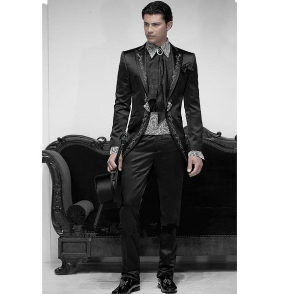 

2018 black business gentleman groom wedding tuxedo suit piece prom dress tailcoat( jacket + pants )tuxedos mens suits, White;black