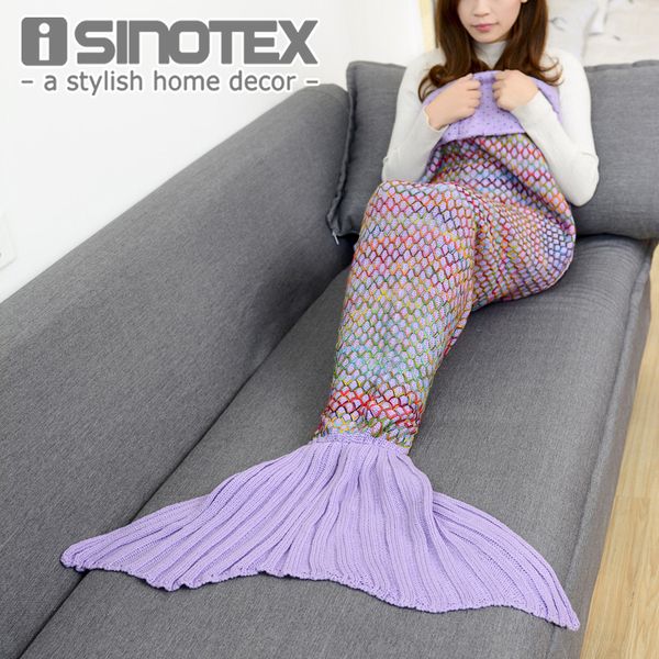 

180x90cm large size mermaid blanket handmade crochet sea maid tail blanket colorful kids throw super soft