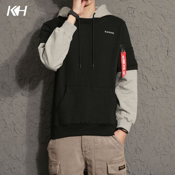 

kh new hight quality autumn and winter men's hooded coat fashion slim pullover sweatshirt mens hip hop hoody outerwear, Black