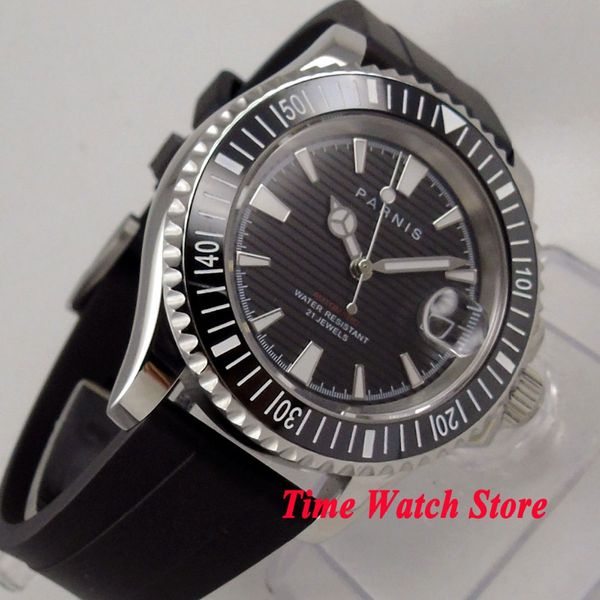 

41mm watch black dial sapphire glass luminous ceramic bezel rubber strap 5atm miyota automatic wristwatch men 1058, Slivery;brown