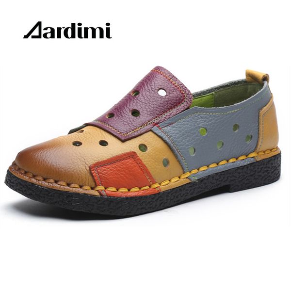 

2017 mixed colors casual women shoes genuine leather flats shoes woman summer cut-outs slip on for woman tenis feminino, Black