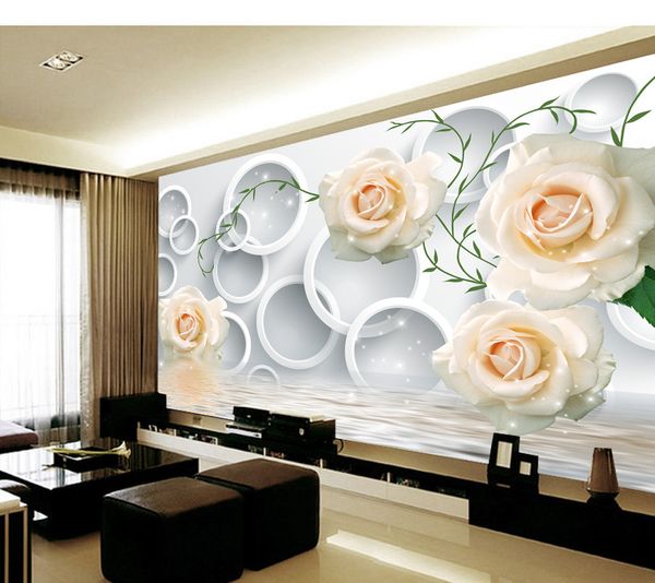 Customized Retail 3d Circle Roses Romantic Full House Background Wall Reflection Of The Rose Beautiful Beautiful Mural Hi Def Wallpapers High