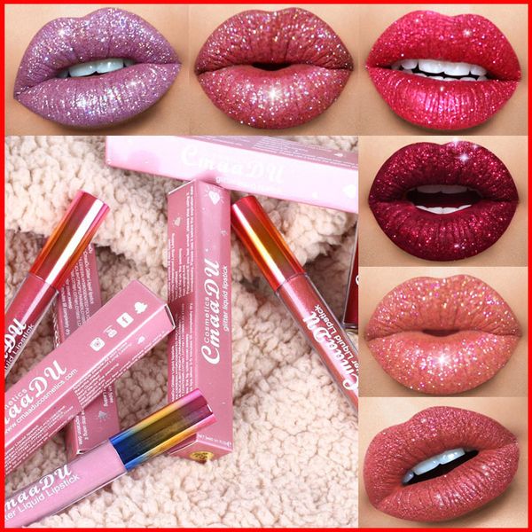 

cmaadu glitter flip lip gloss velvet matte lip tint 6 colors waterproof long lasting diamond flash shimmer liquid lipstick