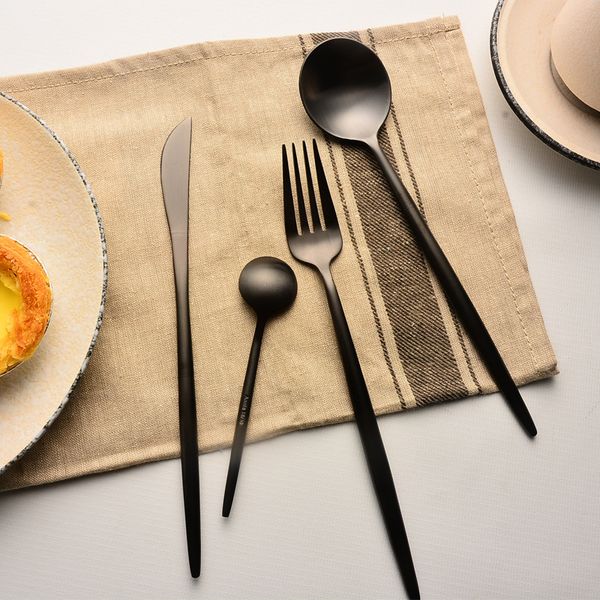

wholesaleblack cutlery set stainless steel dinnerware tableware silverware sets stainless steel dinner knife spoon and fork drop shipping
