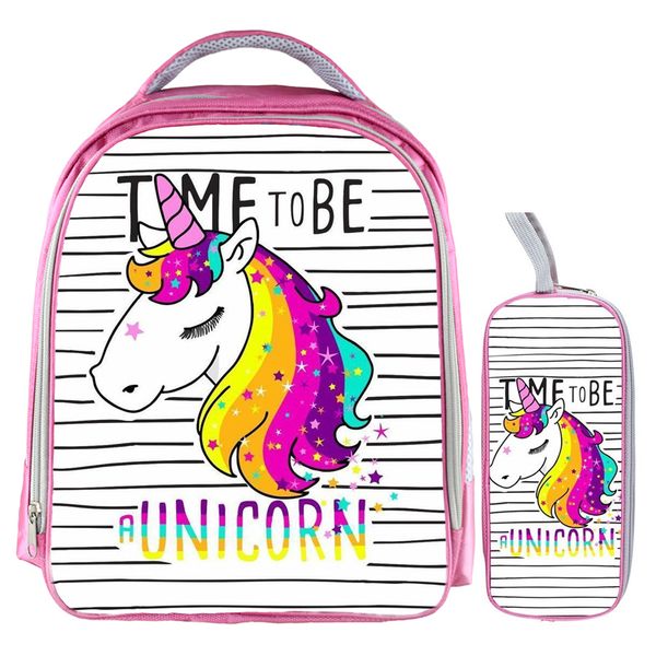 

13 inch unicorn backpack rainbow horse backpack kids school bags for girls baby kindergarten child bags pencil bag sets