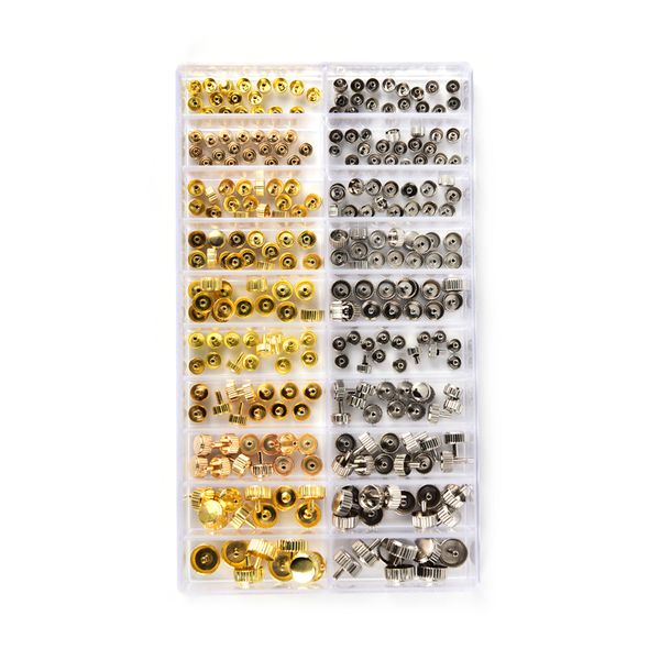 

gold & silver dome flat head assorted repair tool kit for watchmaker watch accessories waterproofwatch crown parts replacement